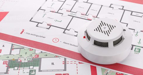 Smoke detectors on evacuation plans